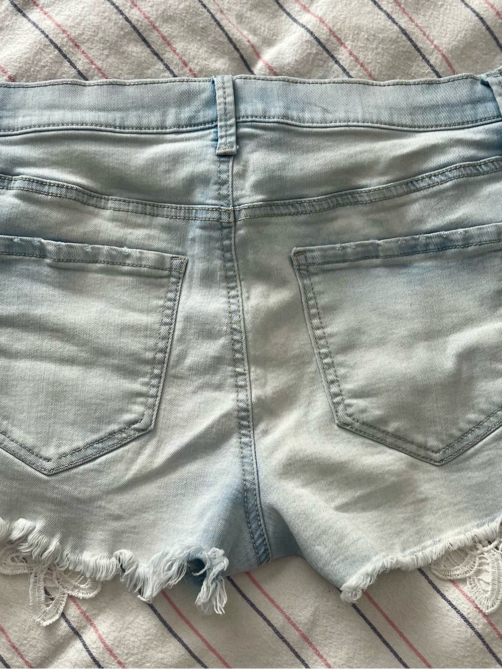 Mudd Light Blue Distressed Lace-Trim Jean Shorts - Picture 3 of 5